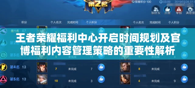 王者荣耀福利中心开启时间规划及官博福利内容管理策略的重要性解析
