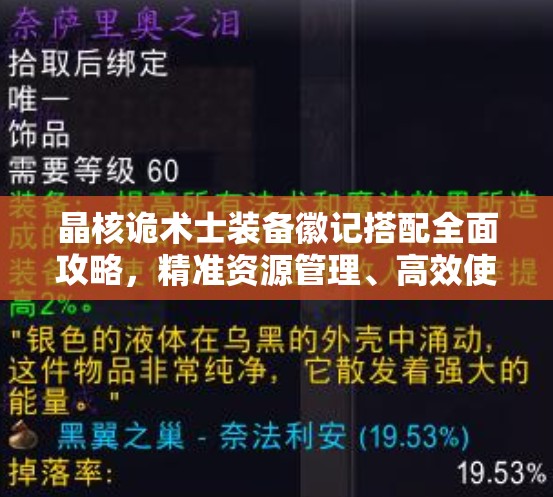 晶核诡术士装备徽记搭配全面攻略，精准资源管理、高效使用策略以实现价值最大化