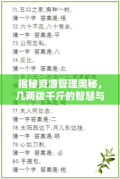 揭秘资源管理奥秘，几两拨千斤的智慧与桃源深处萝卜谜语的深刻启示