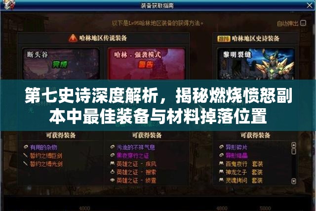 第七史诗深度解析，揭秘燃烧愤怒副本中最佳装备与材料掉落位置