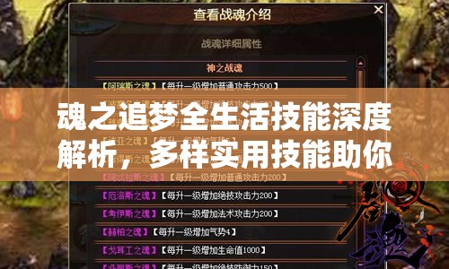 魂之追梦全生活技能深度解析，多样实用技能助你尽情探索奇幻世界之旅