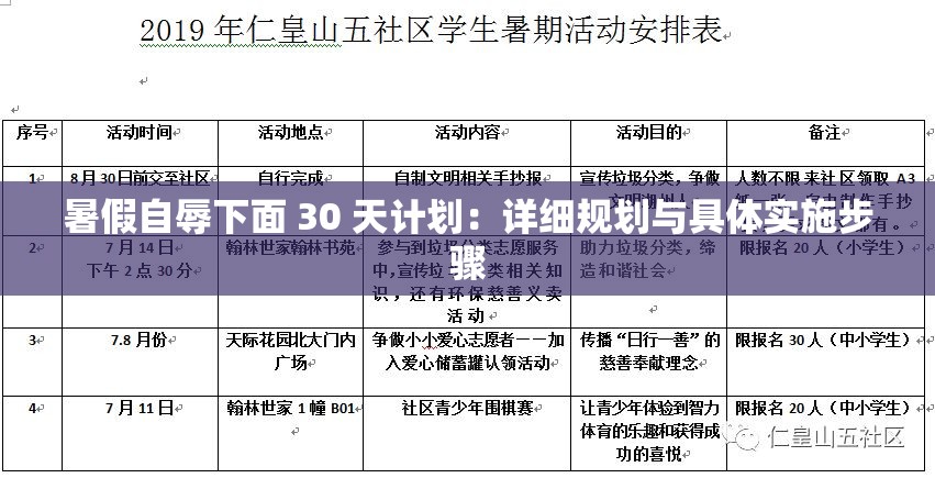 暑假自辱下面 30 天计划：详细规划与具体实施步骤