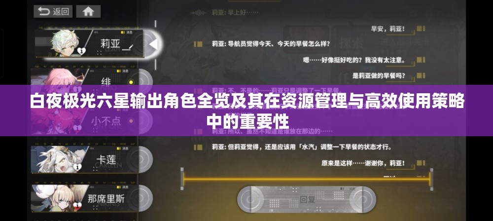 白夜极光六星输出角色全览及其在资源管理与高效使用策略中的重要性
