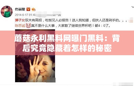 蘑菇永利黑料网曝门黑料：背后究竟隐藏着怎样的秘密