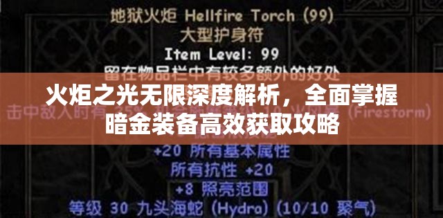 火炬之光无限深度解析，全面掌握暗金装备高效获取攻略