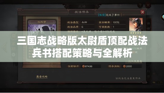 三国志战略版太尉盾顶配战法兵书搭配策略与全解析
