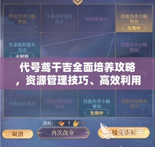 代号鸢干吉全面培养攻略，资源管理技巧、高效利用策略及避免资源浪费指南