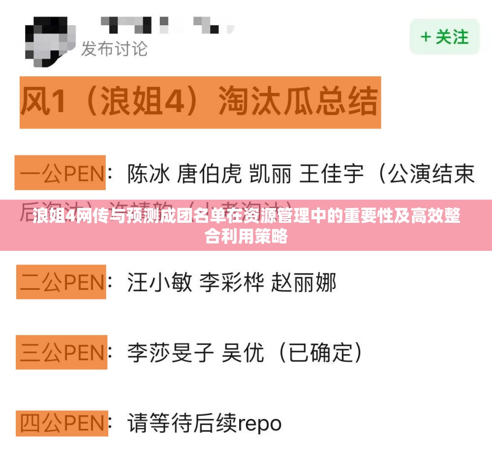 浪姐4网传与预测成团名单在资源管理中的重要性及高效整合利用策略