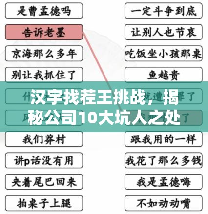 汉字找茬王挑战，揭秘公司10大坑人之处，强调资源管理重要性及高效实施策略