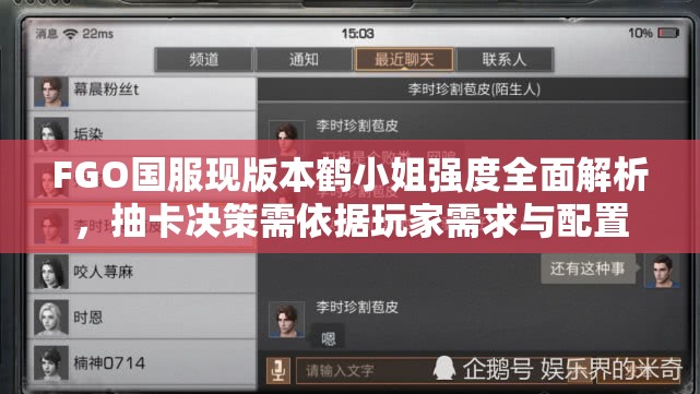 FGO国服现版本鹤小姐强度全面解析，抽卡决策需依据玩家需求与配置