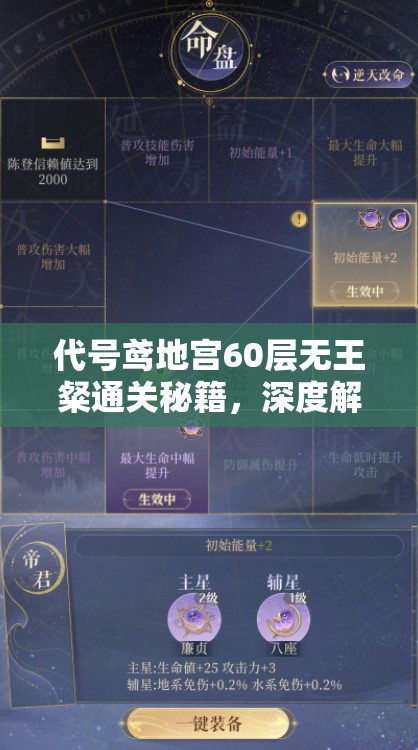 代号鸢地宫60层无王粲通关秘籍，深度解析策略与运气并重的挑战攻略