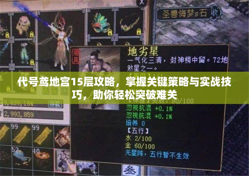 代号鸢地宫15层攻略，掌握关键策略与实战技巧，助你轻松突破难关