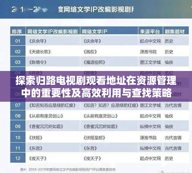 探索归路电视剧观看地址在资源管理中的重要性及高效利用与查找策略