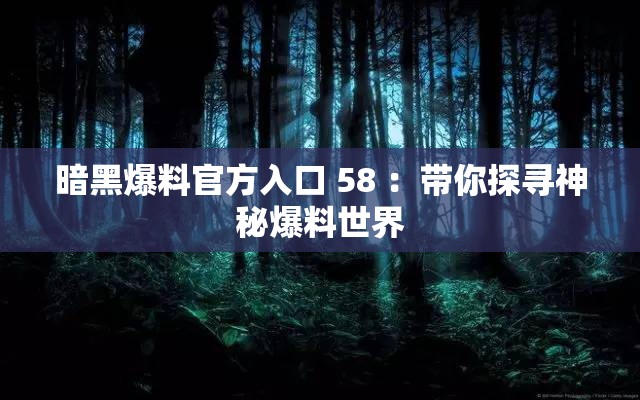 暗黑爆料官方入口 58 ：带你探寻神秘爆料世界