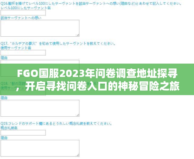 FGO国服2023年问卷调查地址探寻，开启寻找问卷入口的神秘冒险之旅