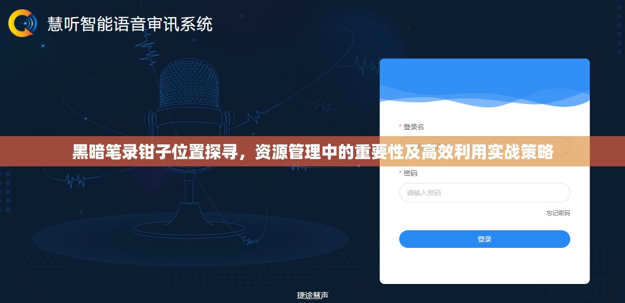 黑暗笔录钳子位置探寻，资源管理中的重要性及高效利用实战策略