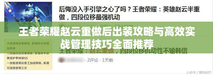 王者荣耀赵云重做后出装攻略与高效实战管理技巧全面推荐