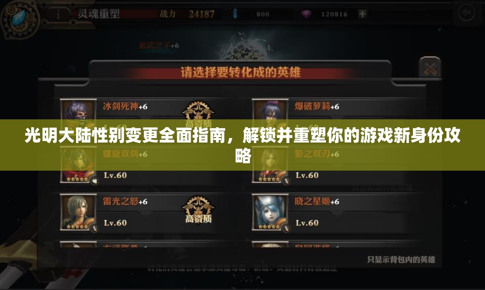 光明大陆性别变更全面指南，解锁并重塑你的游戏新身份攻略