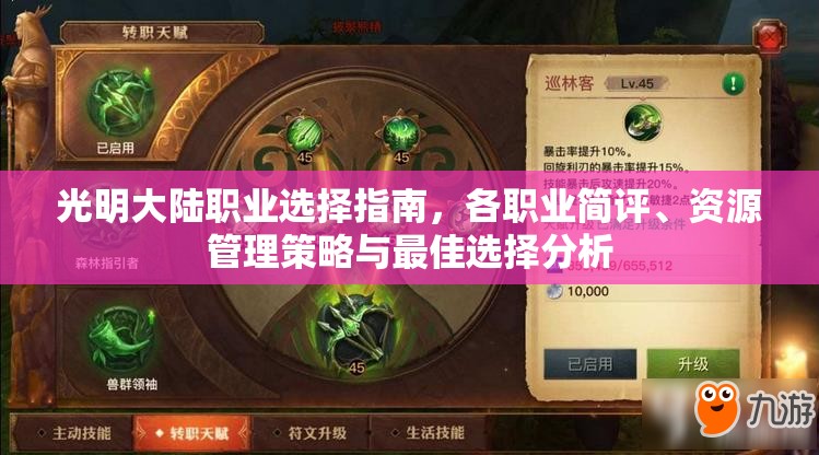 光明大陆职业选择指南，各职业简评、资源管理策略与最佳选择分析