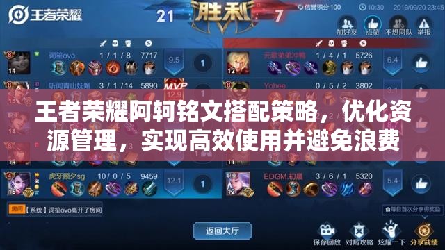 王者荣耀阿轲铭文搭配策略，优化资源管理，实现高效使用并避免浪费