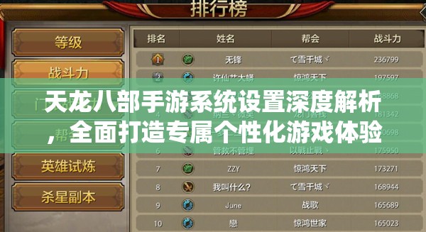 天龙八部手游系统设置深度解析，全面打造专属个性化游戏体验指南
