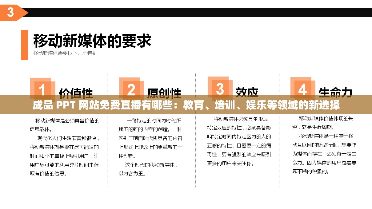 成品 PPT 网站免费直播有哪些：教育、培训、娱乐等领域的新选择