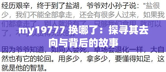 my19777 换哪了：探寻其去向与背后的故事