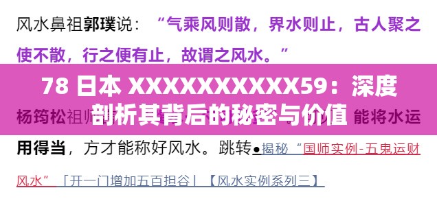 78 日本 XXXXXXXXXX59：深度剖析其背后的秘密与价值