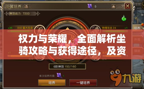 权力与荣耀，全面解析坐骑攻略与获得途径，及资源管理高效利用避免浪费策略