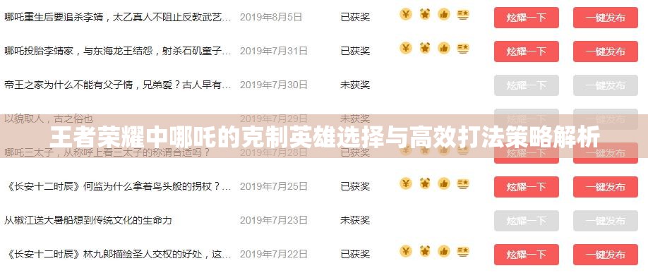 王者荣耀中哪吒的克制英雄选择与高效打法策略解析