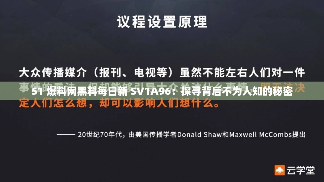 51 爆料网黑料每日新 SV1A96：探寻背后不为人知的秘密