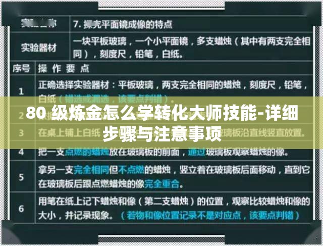80 级炼金怎么学转化大师技能-详细步骤与注意事项
