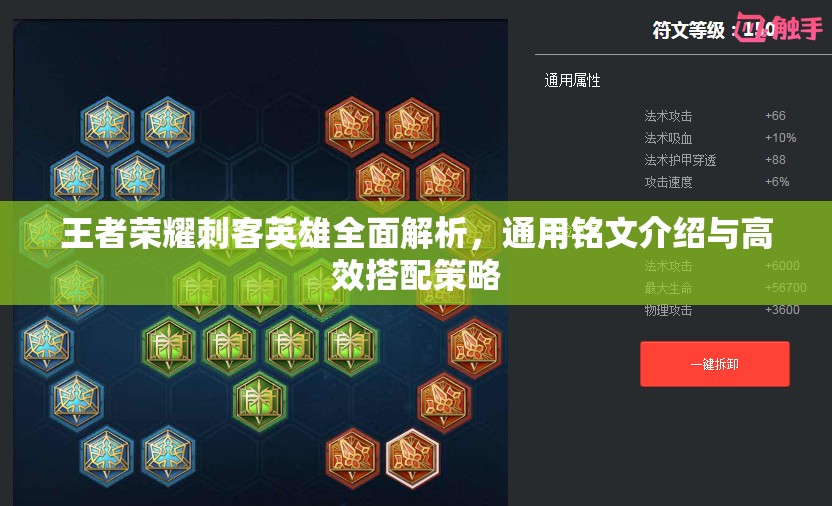 王者荣耀刺客英雄全面解析，通用铭文介绍与高效搭配策略