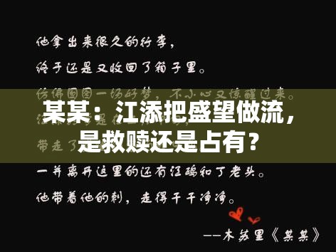 某某：江添把盛望做流，是救赎还是占有？