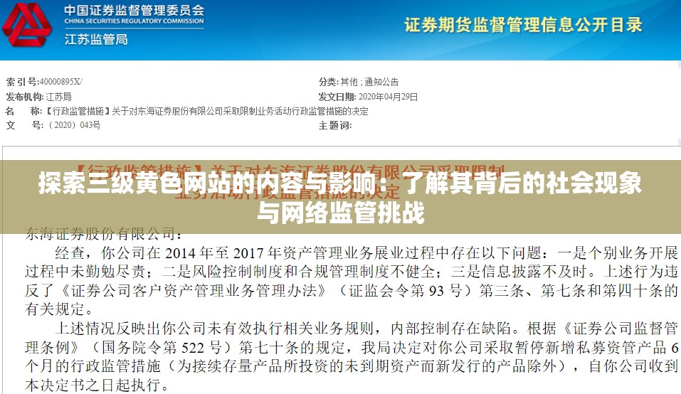 探索三级黄色网站的内容与影响：了解其背后的社会现象与网络监管挑战