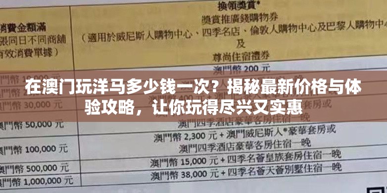 在澳门玩洋马多少钱一次？揭秘最新价格与体验攻略，让你玩得尽兴又实惠