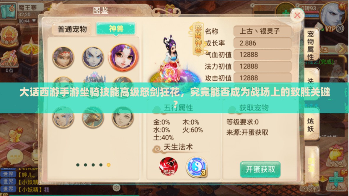 大话西游手游坐骑技能高级怒剑狂花，究竟能否成为战场上的致胜关键？