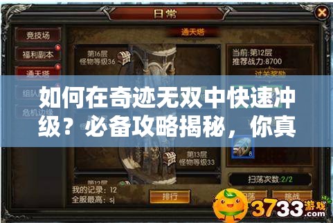 如何在奇迹无双中快速冲级？必备攻略揭秘，你真的掌握了吗？