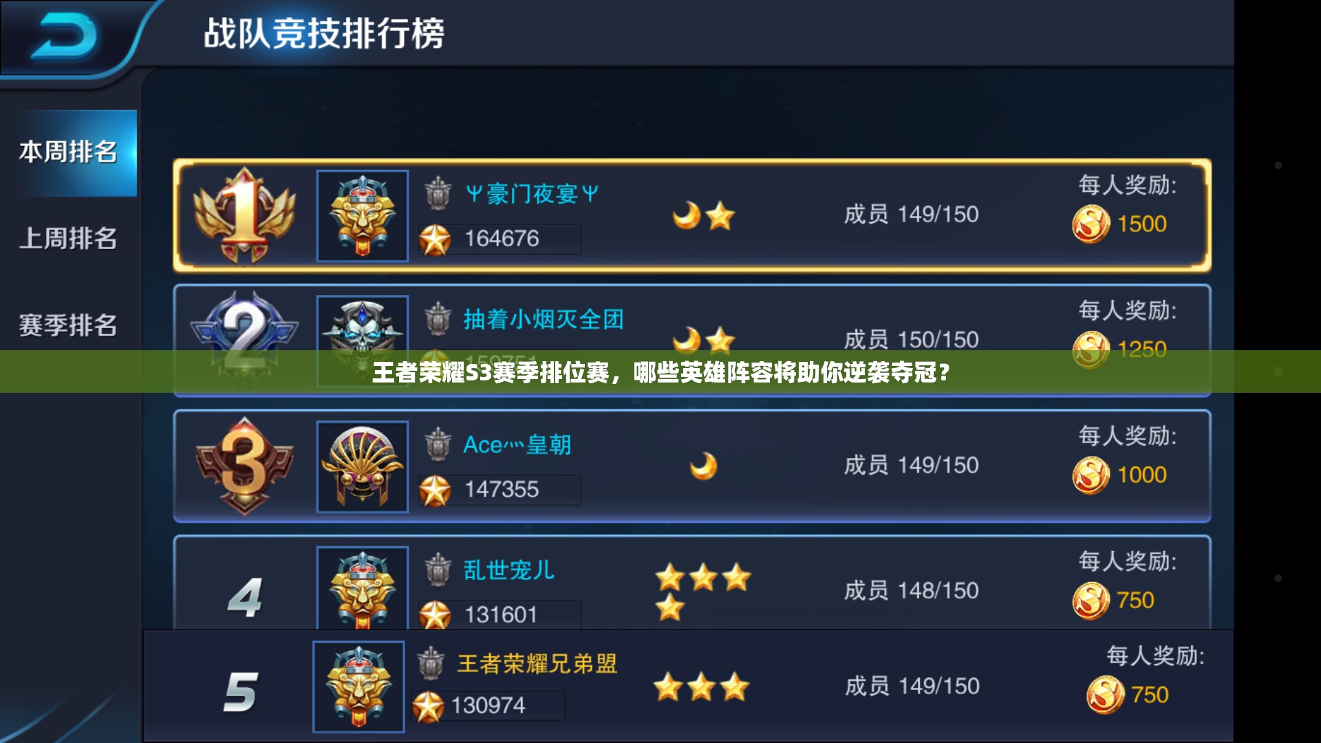 王者荣耀S3赛季排位赛，哪些英雄阵容将助你逆袭夺冠？