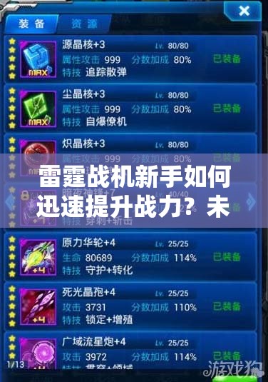 雷霆战机新手如何迅速提升战力？未来玩法又将迎来哪些革命性变化？